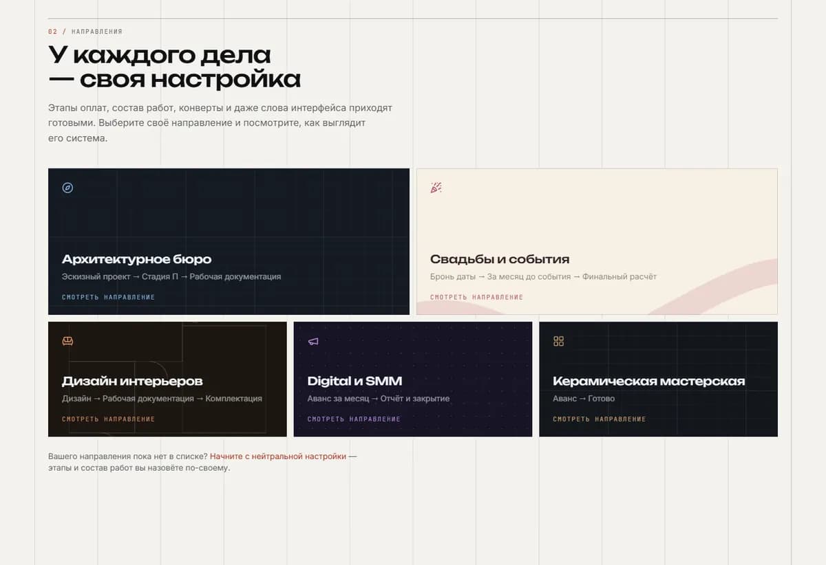 Направления: у каждого свои этапы оплат и слова интерфейса